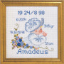 Permin Kit de Broderie Aida Tableau de Naissance Amadeus 19x19cm