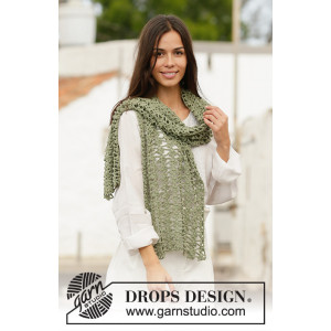 Prairie verte par DROPS Design - Patron d'étole crochetée 162x34 cm