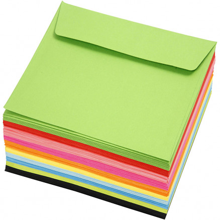 Enveloppes colorées, ass. de couleurs, dimension enveloppes 16x16
