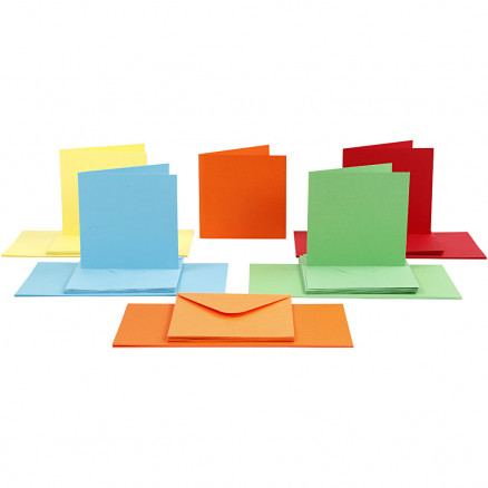 Cartes et enveloppes, ass. de couleurs, dimension carte 15x15 cm