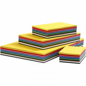 Papier cartonné de couleurs et set de ciseaux enfants, ass. de couleurs,  A3,A4,A5,A6, 180 gr, 1 set 