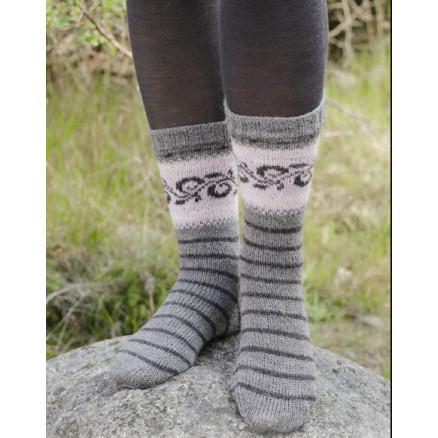 Chausson chaussette gris enfant en laine norvégienne au motif jacquard
