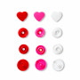 Prym Love Druckknöpfe farbig, nähfreie Pressverschlüsse Kunststoff Herz 12,2;7mm versch. Rot/Pink/Weiß - 30 Stk