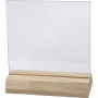 Plaque de verre avec socle en bois, dim. 7,5x7,5 cm, ép. 28 mm, 10 set/ 1 boîte