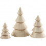 Sapins de Noël en bois, H: 5+7,5+10 cm, d 3,5+5,4+6,7 cm, 3 pièce/ 1 Pq.