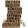 Chiffres, lettres et signes en bois, H: 13 cm, ép. 2 cm, 160 pièce/ 160 Pq.