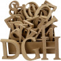 Chiffres, lettres et signes en bois, H: 8 cm, ép. 1,5 cm, 240 pièce/ 1 Pq.