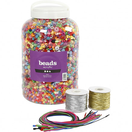 Seau 600 perles plastique tubes striés couleurs assorties