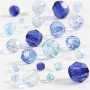 Perles à Facettes, dimension 4-12mm, dimension trou 1-2,5mm, 250g, harmonie bleue