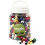 Perles en bois, ass. de couleurs, 175 gr, d 8+10+12 mm, diamètre intérieur 2-2,5 mm, 400 ml/ 1 seau