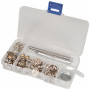 Boutons poussoirs Infinity Hearts dans une boîte en plastique avec outil en métal argenté brillant 12,5 mm - 120 pièces