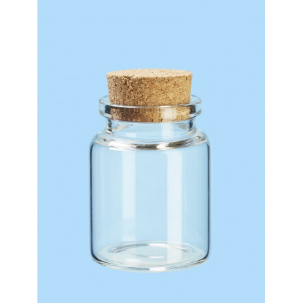 Mini bouteille en verre avec bouchon en liège, 30x100mm, 50ml, 24