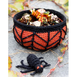 Creepy Candy by DROPS Design - Patron de Panier Crochet avec Toile d'Araignée et Araignée Halloween 12x6cm