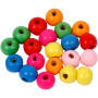 Mélange de perles en bois, ass. de couleurs, d 8 mm, diamètre intérieur 1,5-2 mm, 500 gr/ 1 sac