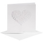 Carte et enveloppe, blanc, dimension carte 13,5x13,5 cm, dimension enveloppes 14,5x14,5 cm, 240+110 gr, 5 set/ 1 Pq.