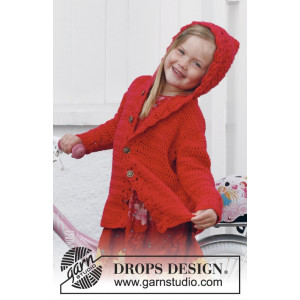 Little Red Riding Hood by DROPS Design - Børnejakke med hætte Hækleopskrift str. 3/4 år - 11/12 år